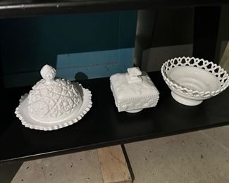 milk glass dishes $10 each