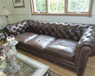Chesterfield leather tufted sofa and oversized club chair