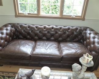 Chesterfield leather tufted sofa and oversized club chair