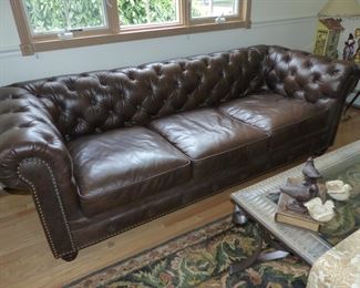 Chesterfield leather tufted sofa and oversized club chair