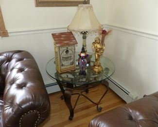 Pair of metal and glass side tables, bricabrac