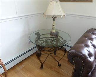 Pair of metal & glass side tables