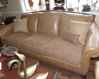 Leather & fabric sofa & oversized club chair