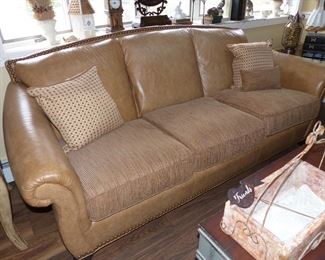 Leather & fabric sofa & oversized club chair