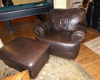 Leather club chair & ottoman