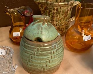 Vintage Frankoma Green Honey pot 