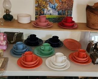 Fiesta ware, perfume, hat box with hat