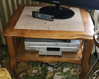 TV, marble top end table 