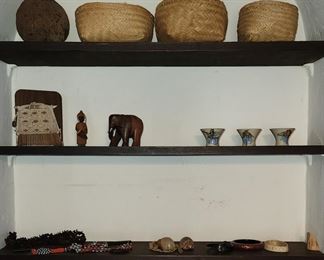 collectibles ( Missionary work) baskets, necklaces, bracelets. carved wood mask   