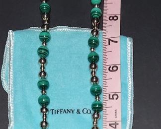 Tiffany & Co. Sterling Silver Green Malachite Bead Necklace 