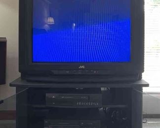 JVC 32 inch TV with Emerson Zenith VHS Players on Wheeled Stand