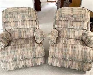 Pair Beige Rocking Recliners with Pink Blue Design