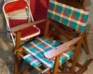 Vintage Kids Folding Table Chairs, Folding Wooden Rocking Chair 31x32x23in, Wood High Chair