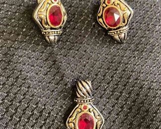01 Red Stoned Earrings And Pendant Set
