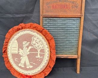 Vintage Washboard Framed Needle Work