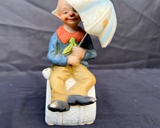 Vintage Ceramic Clown With Umbrella