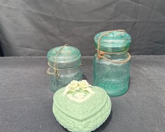 Vintage Aqua Jar Farmhouse Decor