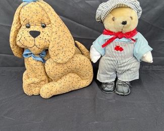 Tender Heart Treasures Teddy Bear 1992 And VINTAGE HANDMADE RUST CALICO STUFFED PUPPY