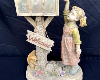 Little Girl With Mailbox Welcome Statue