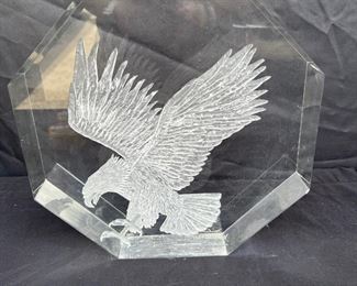 Laser Etched Hexagon Eagle Glass Block