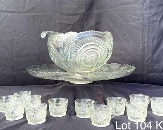 Glass Crystal Punch Bowl With Plate 12 Cup Set