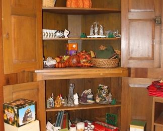 Primitive Corner Cabinet, Holiday Items, Christmas Halloween