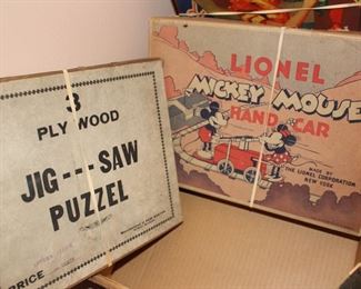 Mickey Mouse Hand Car by Lionel, Antique, Plywood Jig Saw Puzzle