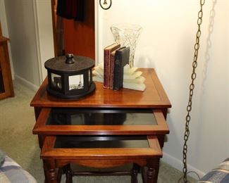 Tiered Table and Photo Box, Book Ends and Vase