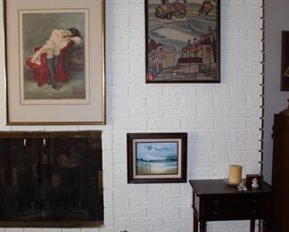 Quilted Tapestry Art, Oil Painting, Framed Art, Small Side Table