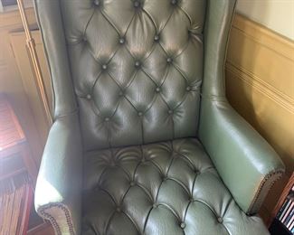Green Leather Wing Back Chair