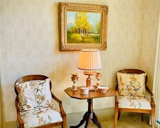 Woodbridge custom upholstered chairs and tea table