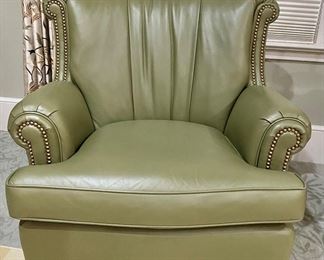 Hancock & Moore leather swivel glider chair, one of pair