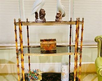 Chinoiserie lacquer and brass etegere