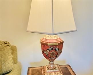 Italian tole style lamp, one of pair