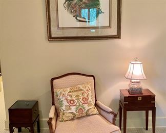 Custom upholstered Provencial down seat bergere