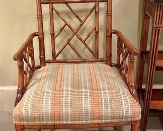 Chinese Chippendale style bamboo chair, one of pair