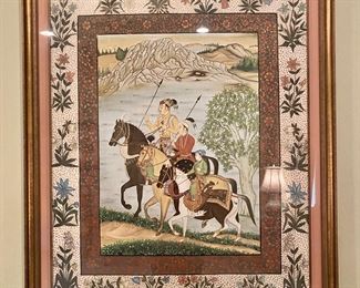 Royal Riders Indian Mughal school painting on silk