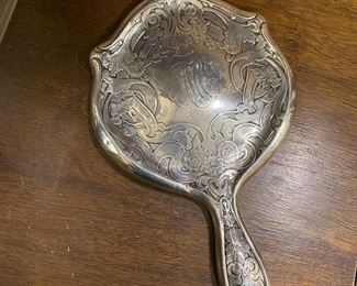 Sterling hand engraved vanity mirror 
