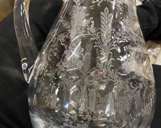 Beautifully etched vintage crystal oitcher