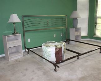Nice Chrome Bed Frame, King Lamps, Night Stands