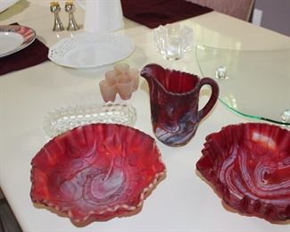 Imperial Glass Bowls and Pitcher, Fostoria Dish