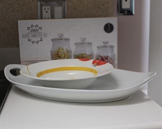 Oval Serving Dish, Glass Cannister Set