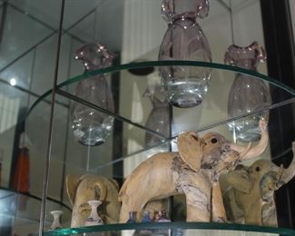Elephant and Glass Vases