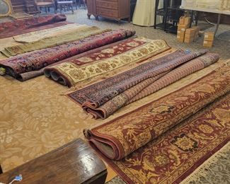 Wool and silk area rugs, various sizes