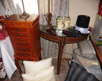 Jewelry Cabinet and Glass Top Half Table