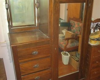 Antique oak wardrobe dresser