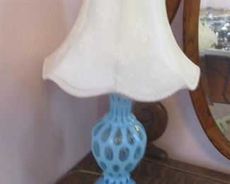 Fenton blue glass lamp