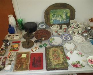 Glassware, antique photo album and frame