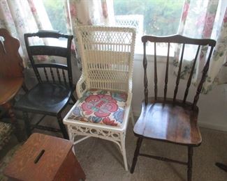 Wicker and wood chairs