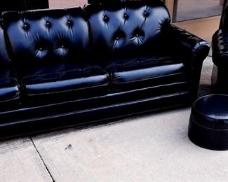 3 pcs. Faux black leather living room set